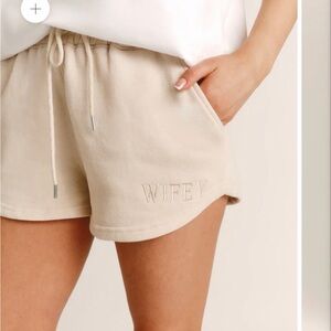 Women's Cream Athletic Shorts with 'Wifey' Embroidery